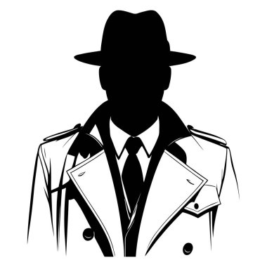 Dedektif Siluet yarım vücut portresi büyüteç ve fötr şapka vektör çizimi cinayet mahalli resimleri ve gizemli tasarımlar için idealdir. Vektör illüstrasyonu