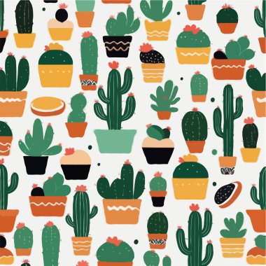 Tenceredeki kaktüslerin kusursuz deseni. vektör illüstrasyonu.