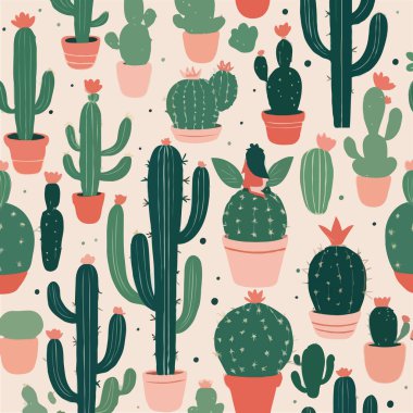 Kaktüs ile Seamless modeli. Vektör çizim.