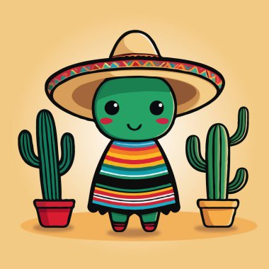 Tatlı Meksika marakas karakteri çölde kaktüslü