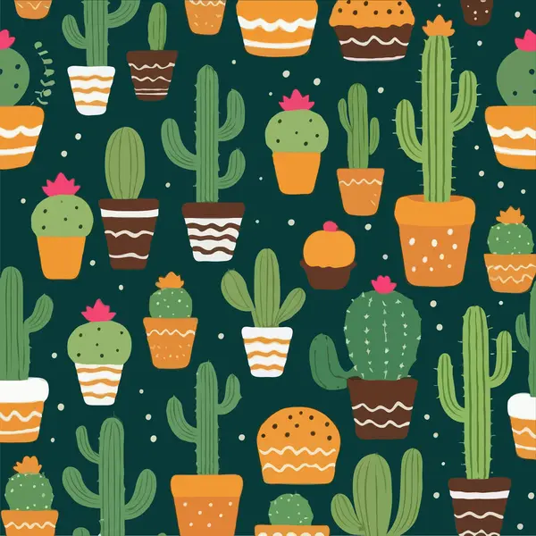 Şirin kaktüsler ve çiçeklerin dikişsiz desenleri