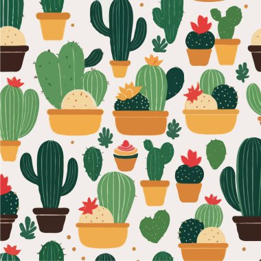 Kaktüs deseni. Çizgi film çizimi. Kaktüs desenli arka plan kaktüs, vektör illüstrasyonu