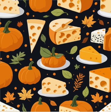 Bir balkabağı ve turtayla arka planın vektör çizimi