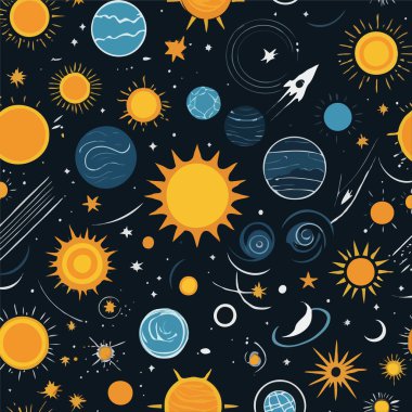 uzay gezegenleri ile vektörsüz desen.