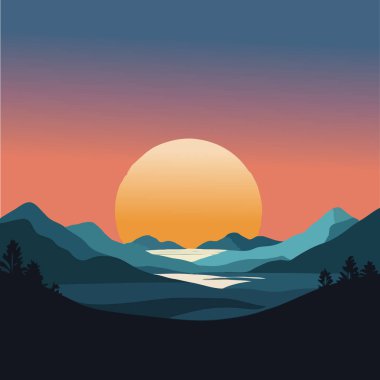 Günbatımı Dağları ve ağaçları ile.