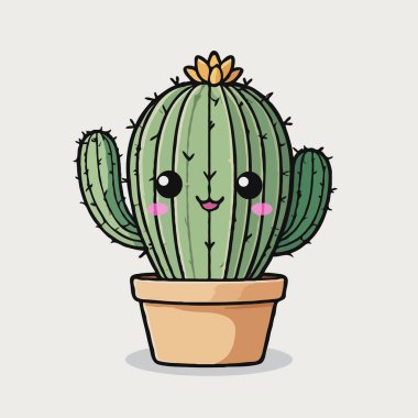 kawaii kaktüs bitkisi çizgi filmi