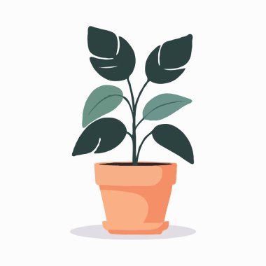 Çömlek ikonunda yeşil ev bitkisi, düz stil. vektör illüstrasyonu.