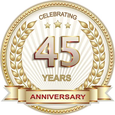 Kutlama, tebrik ve doğum günü kartı ve logo için 45 yıllık vektör altın tasarım geçmişi. Vektör illüstrasyonu 