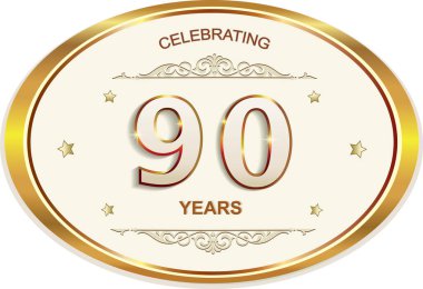 90 yıllık yıldönümü kutlaması, doğum günü kartı, logo şablonu tasarımı. Vektör illüstrasyonu