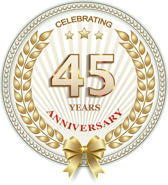 Празднование 45-летия, поздравительная открытка, праздничный фон с юбилейными цифрами со звездами и лавровым венком, поздравительная открытка, икона. Векторная иллюстрация