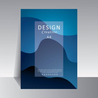 Kapak tasarımı, Mavi Dalgalar Arkaplanı ile modern. Kapak kitabı için soyut dalgalar. Yıllık rapor. Broşür, poster, katalog. Basit Flyer, dergi. Vektör A4Boyut Tasarımı