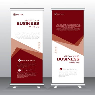 Soyut arkaplan ile pankart tasarımı, projeksiyon, olay, konferans, parti ve benzerleri için dikey şablon, kırmızı kahverengi renkte x pankartı, vektör 10