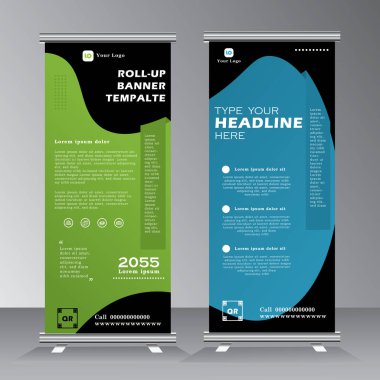 Ticari afiş tasarım şablonu, soyut pankart düzeni, dikey pankart tasarımı, yukarı çek, standee, geri çekilebilir reklam tanıtım ekranı, iki renkli x pankartı