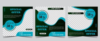 Satış amaçlı Sosyal Medya Postası şablonu, iş pazarlaması ve seminer giysisi ve sosyal medya paylaşımı, konsept tasarım. Online pazarlama reklam afişi mavi renklidir. kare pankart vektör şablonu, 