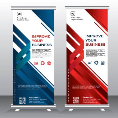 İş için rulo tasarım şablonu, sergiler için grafiksel şablon rulo, seminer için afiş, fotoğraf yerleştirme düzeni. Genel olarak konferans, promosyon dikey sancak vektör sanatı, çoklu kullanım için nadir ve özdeş tasarım, 