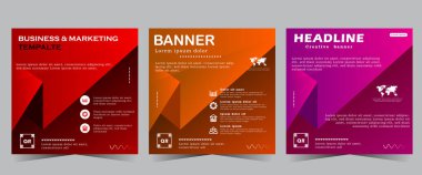 Sosyal medya posta şablonu için dijital iş pazarlama afişi, pazarlama için yeni kare afiş, pazarlama için Business webinar şablon tasarımı, kırmızı, kahverengi ve mor renk post tasarımı, vektör 10