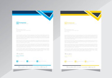 proje için başlık tasarımı, iş harfi baş tasarım şablonları. modern ve basit antetli tasarım, mavi ve sarı renkli A4 antetli şablon - antet başlığı için vektör şablonu