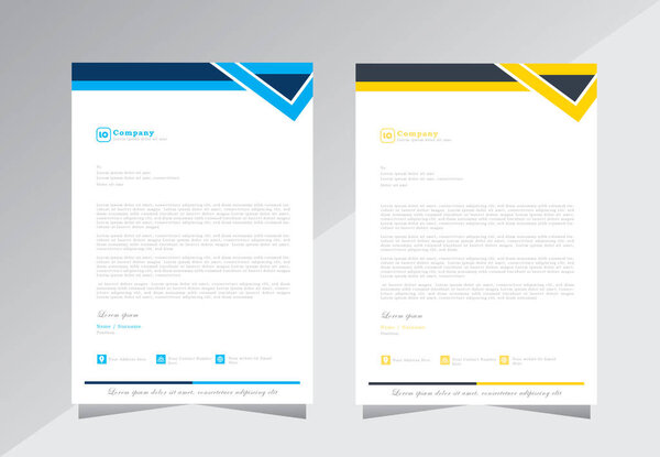 дизайн фирменных бланков для проекта, шаблоны для оформления бизнес-писем. современный и простой дизайн фирменного бланка, шаблон фирменного бланка a4 синего и желтого цвета - векторный шаблон фирменного бланка