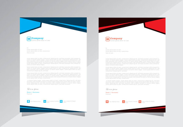 Дизайн фирменных бланков, шаблоны фирменных букв. современный и простой дизайн фирменного бланка, шаблон фирменного бланка a4 с синим и красным цветом - векторный темпат для фирменного бланка