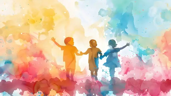 children in colorful clothes.