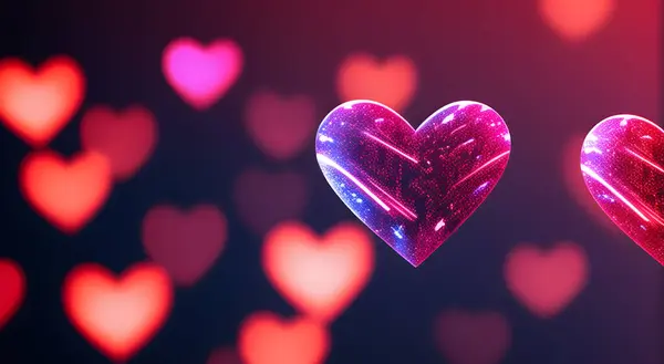 Kalp şeklinde ve renkli bokeh arkaplanlı Sevgililer Günü tebrik kartı