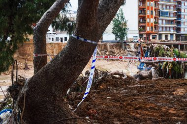 the streets and access closed due to the effect of torrential rains, to begin the reconstruction of the area, in Paiporta affected by DANA in Valencia, on November 12, 2024 clipart