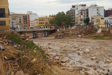 ravine of the destroyed poyo, with machines to begin the reconstruction, produced by DANA of Valencia, in the town of Paiporta on November 12, 2024, with torrential rains clipart