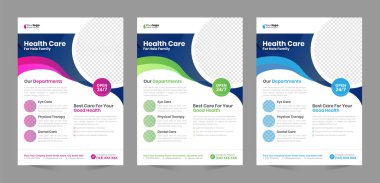 Medikal Flyer tasarım düzeni, Modern sağlık hizmeti tanıtım broşürü tampleti, renkli pazarlama, radikal, öneri, promosyon, reklam, yayın