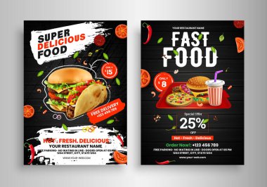 Modern fast food menüsü şablonu, fast food afişi, poster, broşür, broşür, web, sosyal medya afişi. yaratıcı tasarım