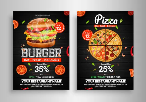 Fast food burger ve pizza menüsü tasarımı