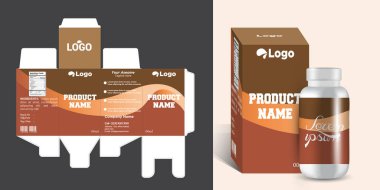 İlaç ve ürün kutusu paketleme tasarımı şişe etiketi tasarımı ve 3d model vektör dosya biçimi.