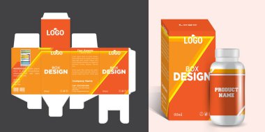 İlaç ve ürün kutusu paketleme tasarımı şişe etiketi tasarımı ve 3d model vektör dosya biçimi.
