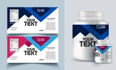 Destek şişesi ambalajı, kozmetik ambalaj. ürün tasarımı. Güzellik etiketi, 3 boyutlu takviye şişe vektörü, 3 boyutlu beyaz plastik hap kutusu, beyaz ilaç kutusu.