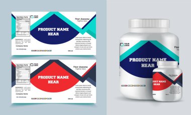 Destek şişesi ambalajı, kozmetik ambalaj. ürün tasarımı. Güzellik etiketi, 3 boyutlu takviye şişe vektörü, 3 boyutlu beyaz plastik hap kutusu, beyaz ilaç kutusu.