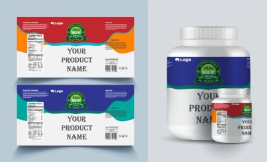 Destek şişesi ambalajı, kozmetik ambalaj. ürün tasarımı. Güzellik etiketi, 3 boyutlu takviye şişe vektörü, 3 boyutlu beyaz plastik hap kutusu, beyaz ilaç kutusu.