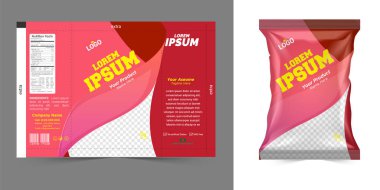 Fermuarlı poşet maketli çay paketi tasarımı. Vektör süslemesi.chip paket tasarımı, folyo poşetleri 3d illüstrasyon vektörü içinde beyaz arkaplan üzerinde izole