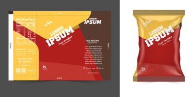 Fermuarlı poşet maketli çay paketi tasarımı. Vektör süslemesi.chip paket tasarımı, folyo poşetleri 3d illüstrasyon vektörü içinde beyaz arkaplan üzerinde izole