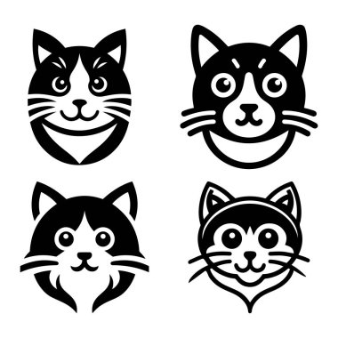 Cute cat head vector illustration set for cat day. clipart