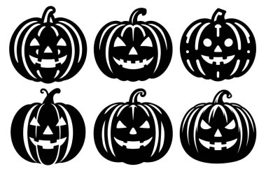 Komik Cadılar Bayramı balkabağı silueti seti. Mutlu Cadılar Bayramı vektör simgeleri koleksiyonu.