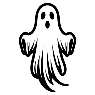 Cadılar Bayramı konsepti siyah gözlü beyaz hayalet. Tatlı çizgi film, ürkütücü karakter..