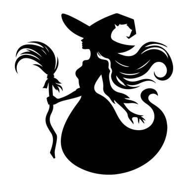 Süpürge siluet vektör resimli Cadılar Bayramı Cadısı.