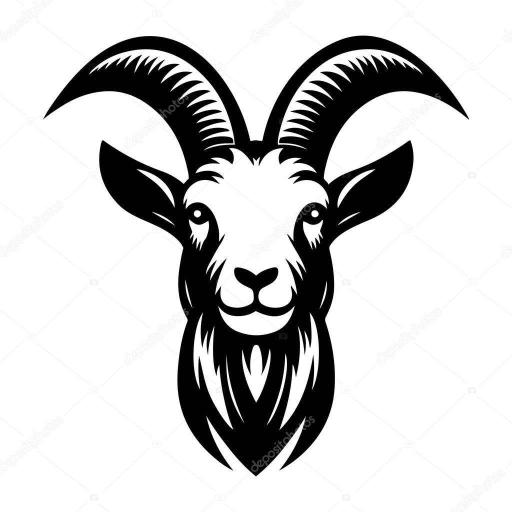 Goat head with big horns vector illustration.