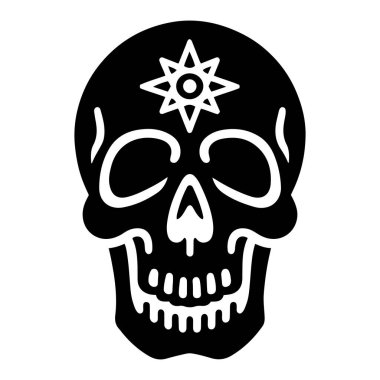 Mutlu Ölüm Günü için İnsan Kafatası düz vektör ikonu çizimi.