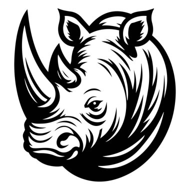 Gergedan suratlı siluet tasarımı. Gergedan baş vektör çizimi.