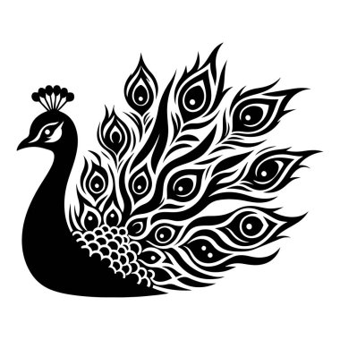 Tavuskuşu hayvan suratlı siluet vektör çizimi.