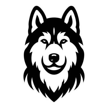 Sibirya Husky köpek kafası siluet vektör çizimi. Popüler aile köpeği..