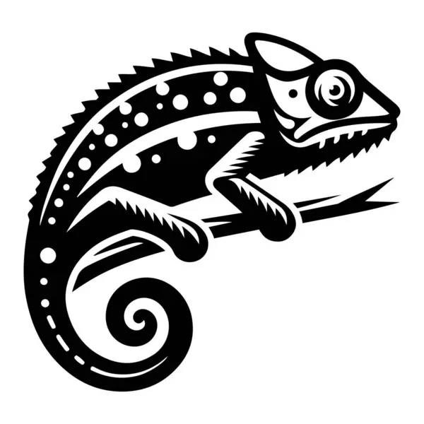 Bir dal siluet vektör illüstrasyonunda bukalemun.