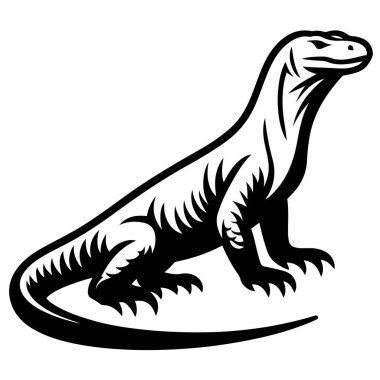 Beyaz arkaplanda Komodo Dragon siluet vektör çizimi.