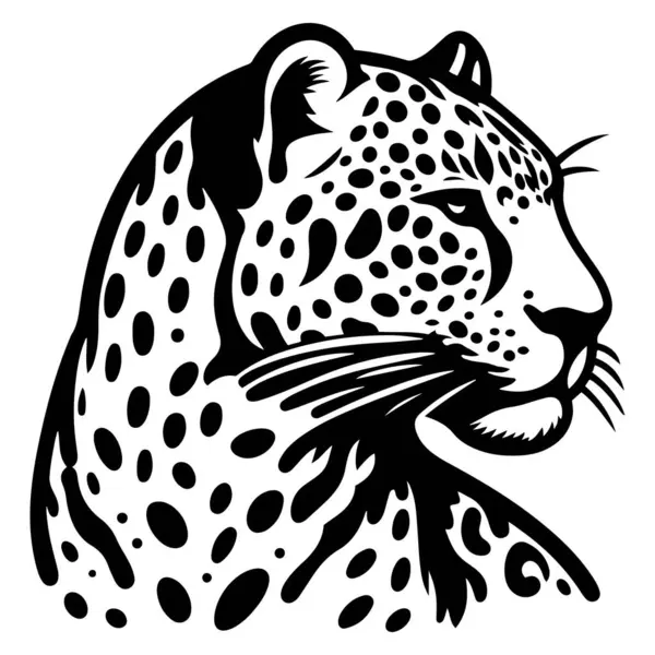 Beyaz arkaplanda leopar başı yüz siluet vektör çizimi.