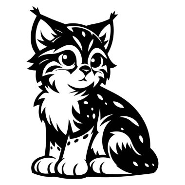 Beyaz arka planda şirin bebek Lynx siluet vektör çizimi.